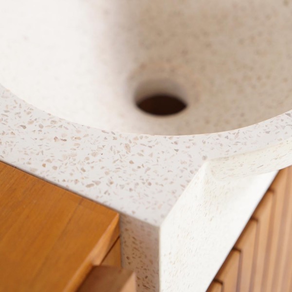 Meuble lave-mains en bois de teck massif et vasque en terrazzo blanc - Neela