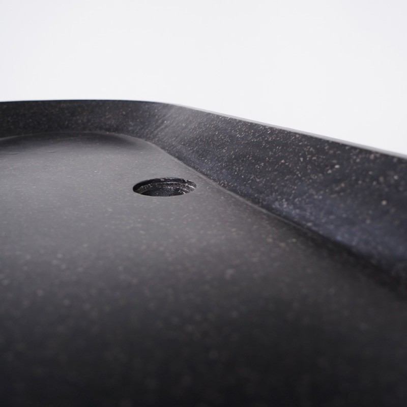 Meuble de salle de bain 90 cm en teck massif et vasque en terrazzo noir - Keya