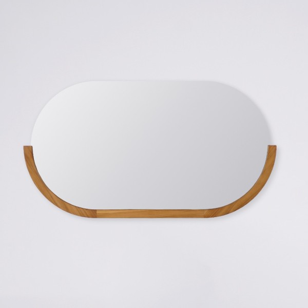 Miroir 120 cm avec bords arrondis et encadrement en teck - Keya