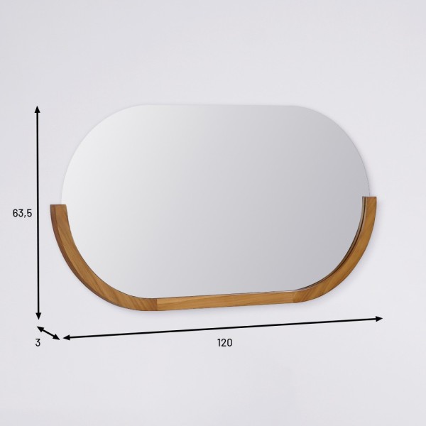 Miroir 120 cm avec bords arrondis et encadrement en teck - Keya