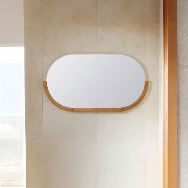 Miroir 120 cm avec bords arrondis et encadrement en teck - Keya