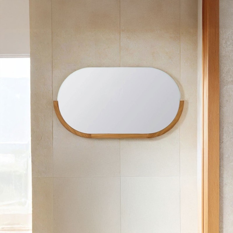 Miroir 120 cm avec bords arrondis et encadrement en teck - Keya