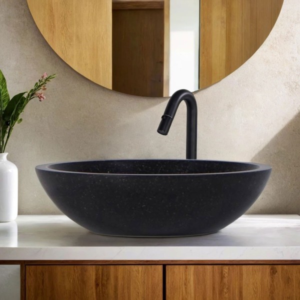 Vasque ronde en terrazzo noir diamètre 40 cm - Megha