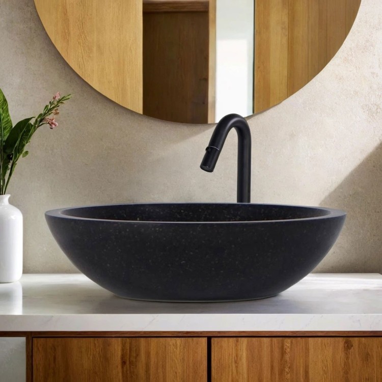 Vasque ronde en terrazzo noir diamètre 40 cm - Megha
