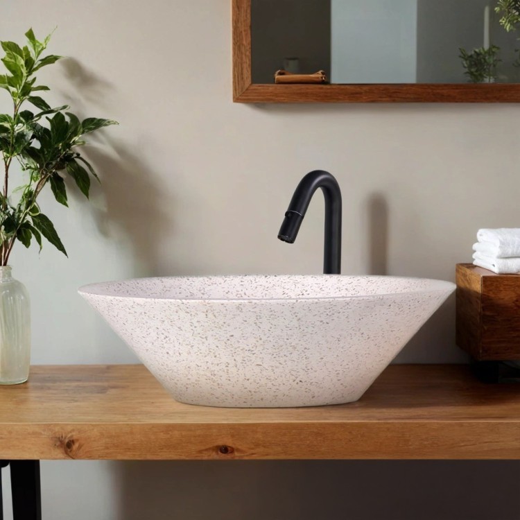 Vasque conique en terrazzo blanc 40 cm x 40 cm - Mohini