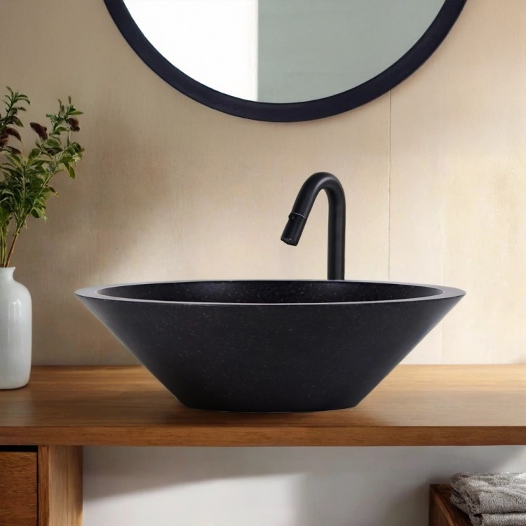 Vasque conique en terrazzo noir 45 cm x 45 cm - Mohini