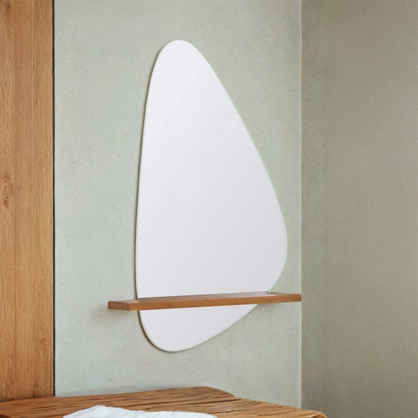 Miroir simple de forme organique avec tablette en teck - Anjali