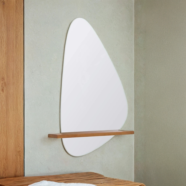 Miroir simple de forme organique avec tablette en teck - Anjali