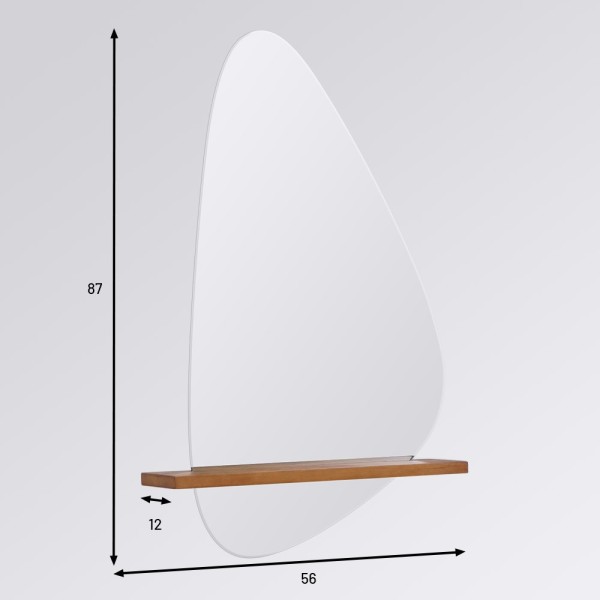 Miroir simple de forme organique avec tablette en teck - Anjali