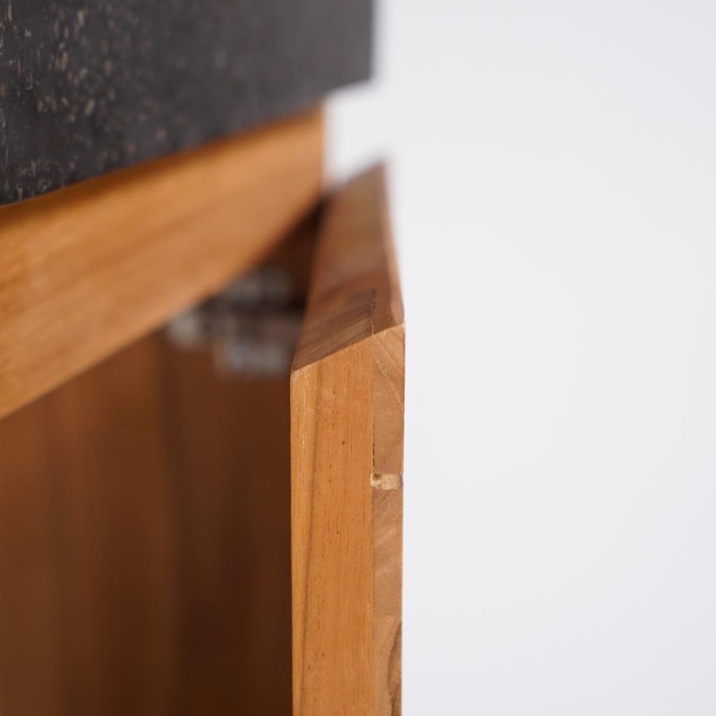 Meuble lave-mains suspendu en bois de teck massif et vasque en terrazzo noir - Rehana