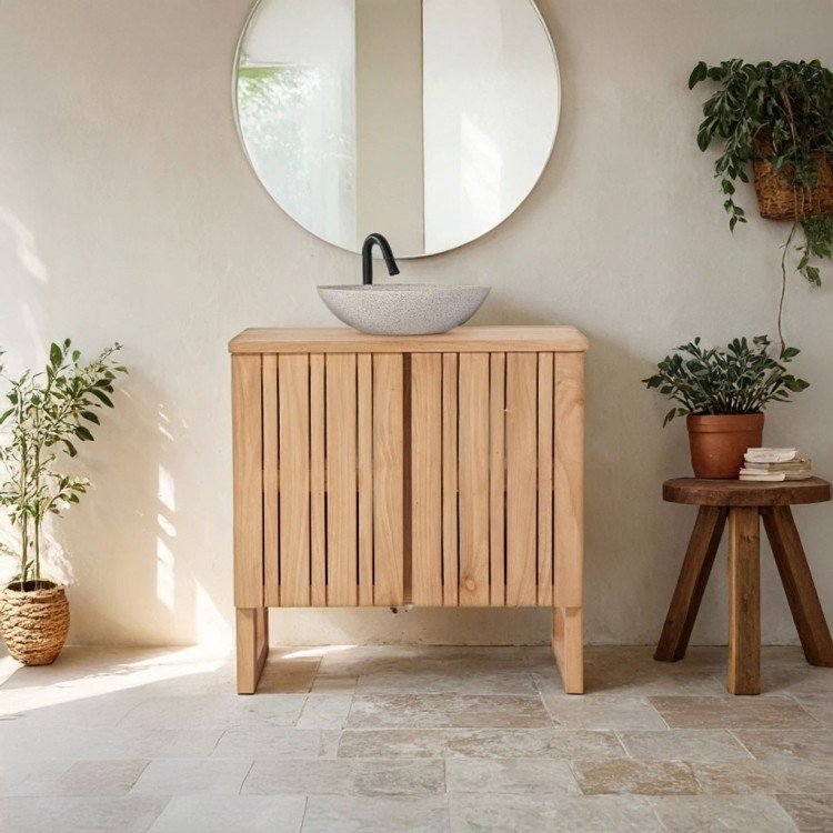 Meuble de salle de bain sous vasque en bois massif 80 cm - Satya