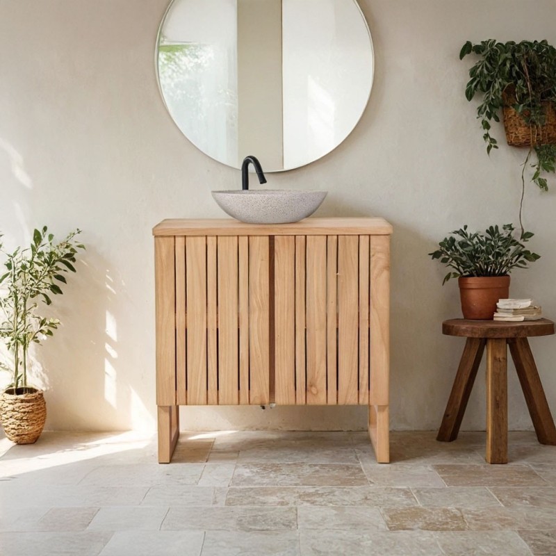 Meuble de salle de bain sous vasque en bois massif 80 cm - Satya