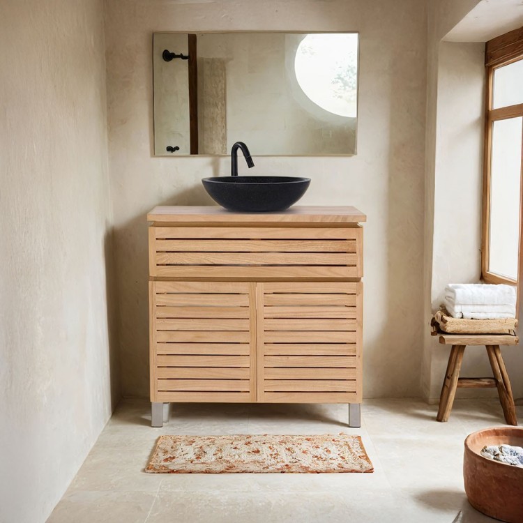 Meuble sous vasque en bois massif 80 cm - Reva