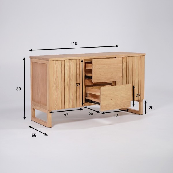Meuble de salle de bain sous vasque en bois massif 140 cm - Satya