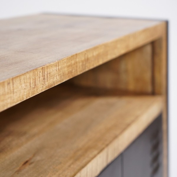 Buffet industriel en bois massif avec 4 portes en métal noir 180 cm - Kansas