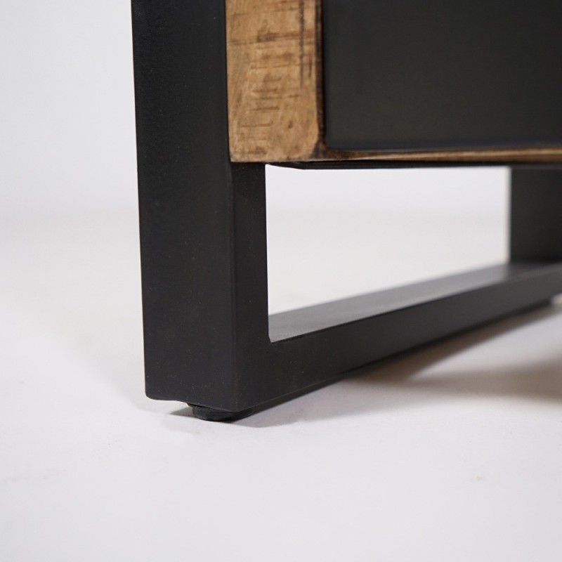 Buffet industriel en bois massif avec 4 portes en métal noir 180 cm - Kansas