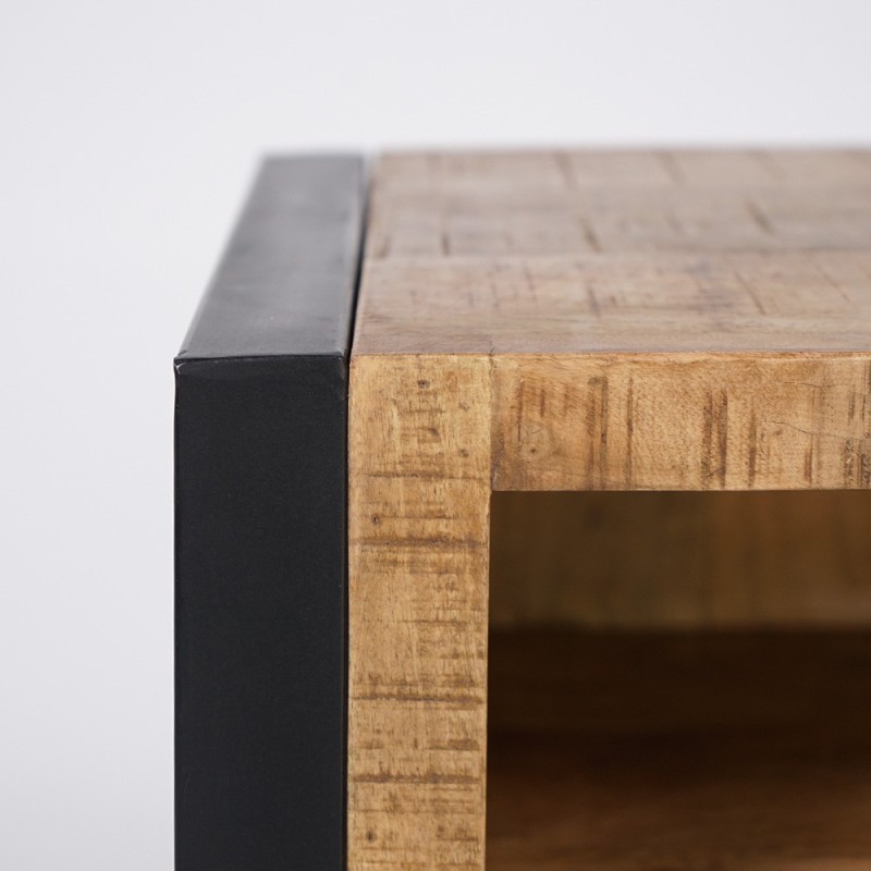 Buffet industriel en bois massif avec 4 portes en métal noir 180 cm - Kansas