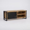 Petit meuble TV industriel 130 cm en bois massif avec porte en métal noir - Kansas