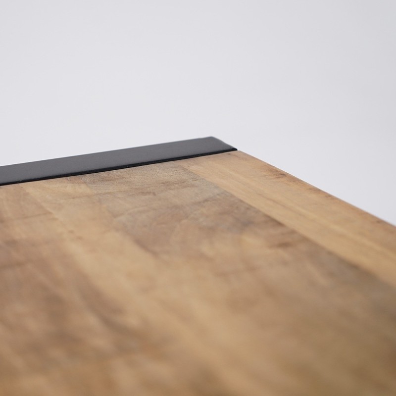 Petit meuble industriel 130 cm en bois massif avec porte en métal noir - Kansas