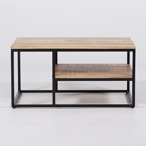 Table basse en bois avec plateau inférieur et structure en métal