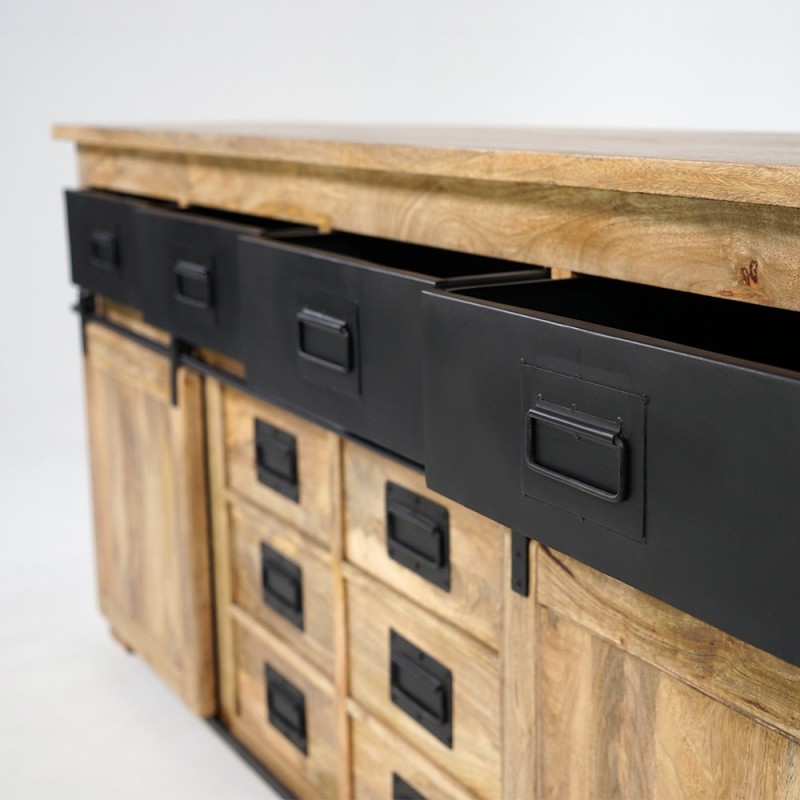 Buffet bois massif 200 cm avec portes coulissantes - Paris