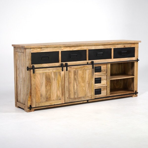 Buffet bois massif 200 cm avec portes coulissantes - Paris
