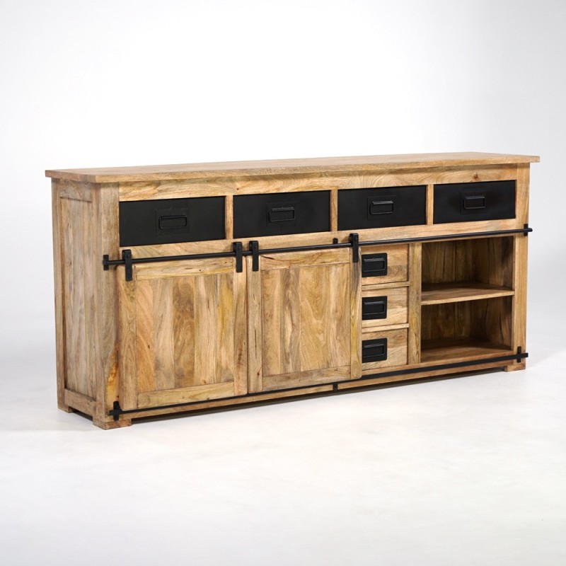 Buffet bois massif 200 cm avec portes coulissantes - Paris