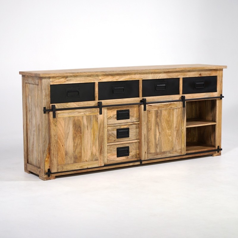 Buffet bois massif 200 cm avec portes coulissantes - Paris