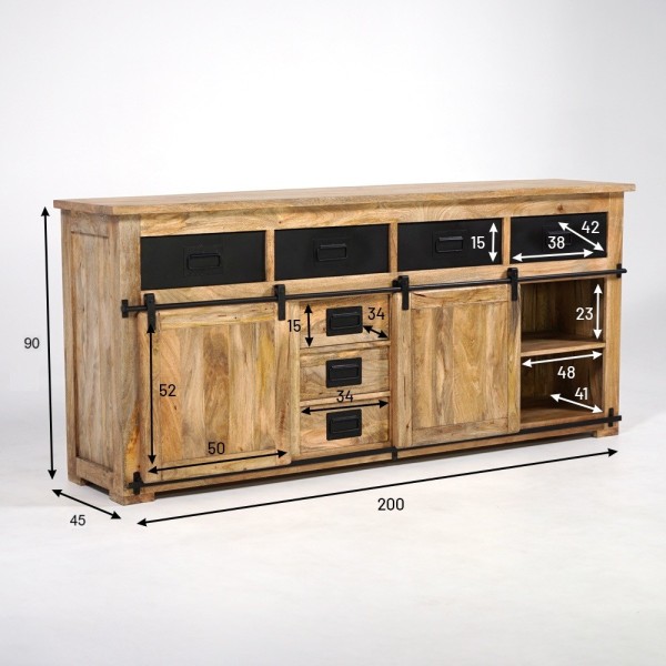Buffet bois massif 200 cm avec portes coulissantes - Paris
