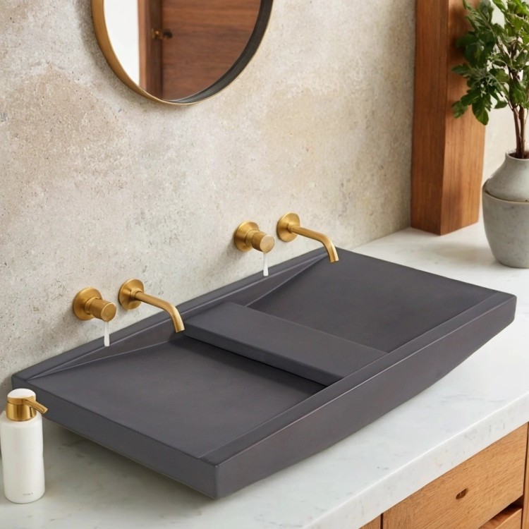 Double vasque en béton anthracite profond - Cementis