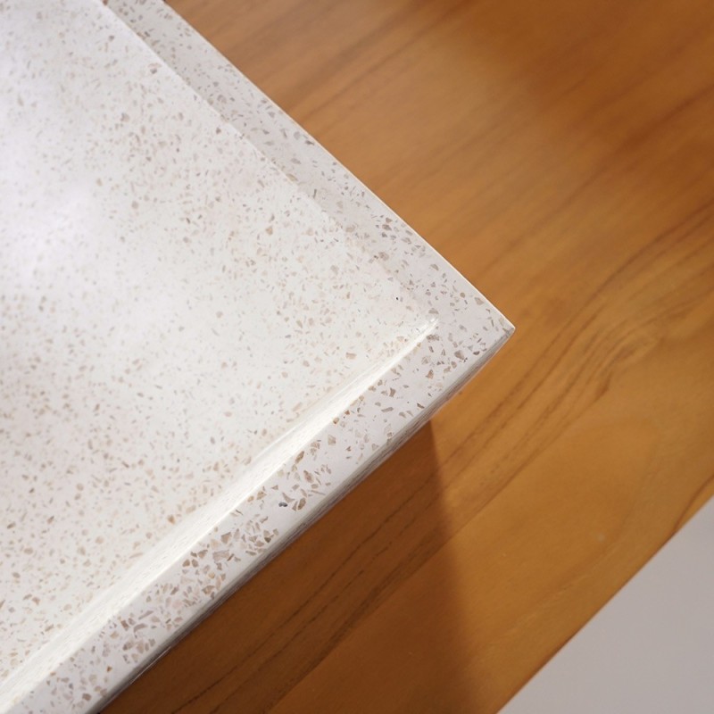 Meuble de salle de bain en bois massif de teck et double vasques en terrazzo blanc - Meera