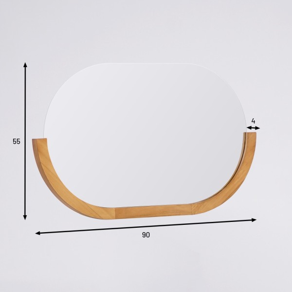 Miroir 90 cm avec bords arrondis et encadrement en teck - Keya