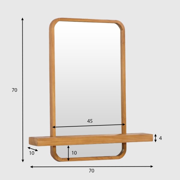 Miroir avec tablette intégree en teck massif - Leela