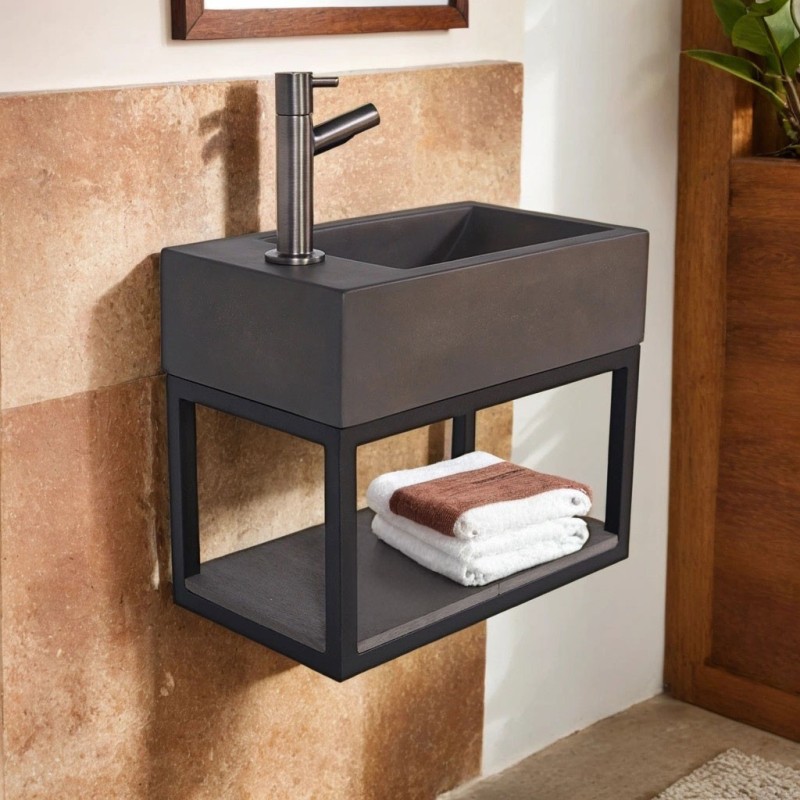 Lave-mains avec porte-serviette et vasque en béton - Core