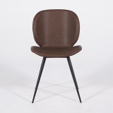 Chaise de salle à manger en cuir marron foncé avec pieds noirs - Cloud