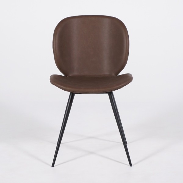 Chaise de salle à manger en faux cuir marron foncé avec pieds noirs - Cloud