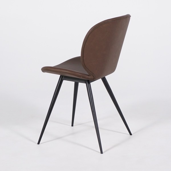 Chaise de salle à manger en faux cuir marron foncé avec pieds noirs - Cloud