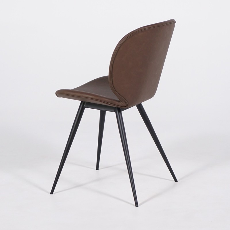 Chaise de salle à manger en faux cuir marron foncé avec pieds noirs - Cloud