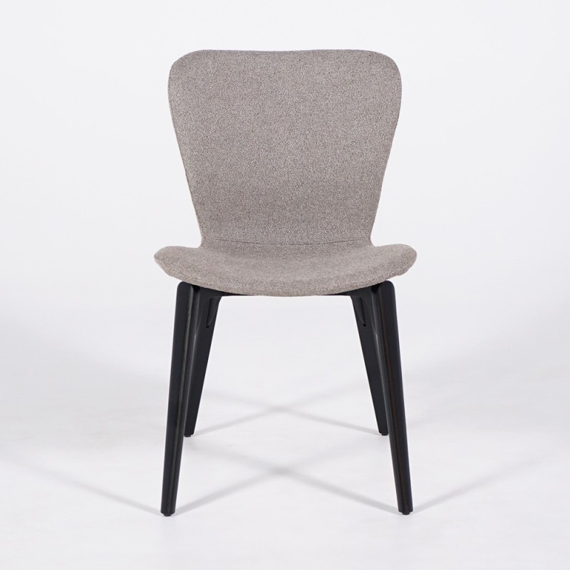 Chaise de salle à manger en tissu bouclé beige et pieds en frêne noir - Paragon