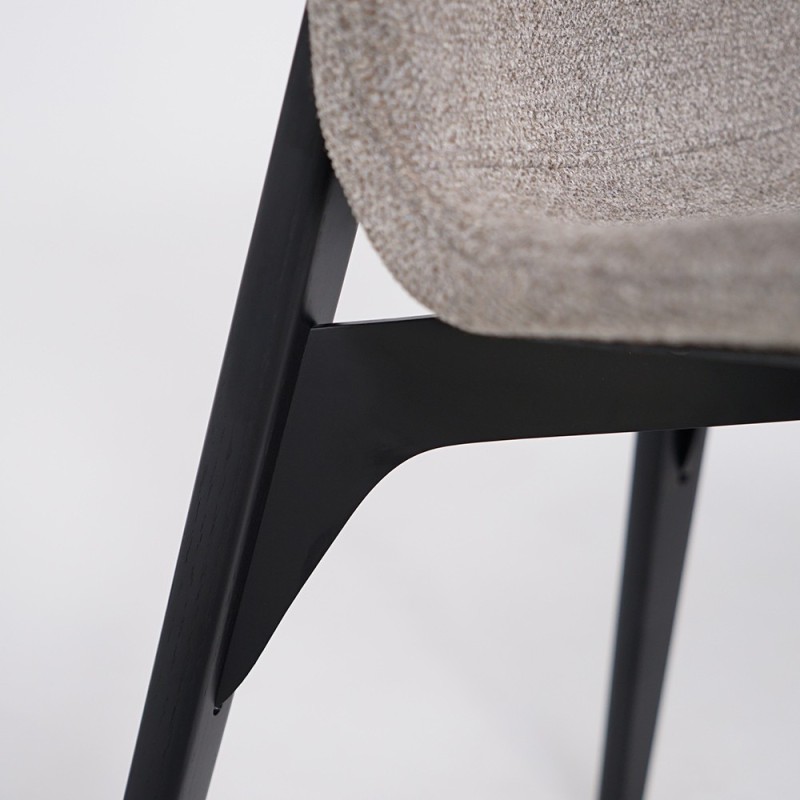 Chaise de salle à manger en tissu bouclé beige et pieds en frêne noir - Paragon