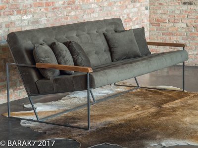 Canapé vintage 3 places en tissu kaki