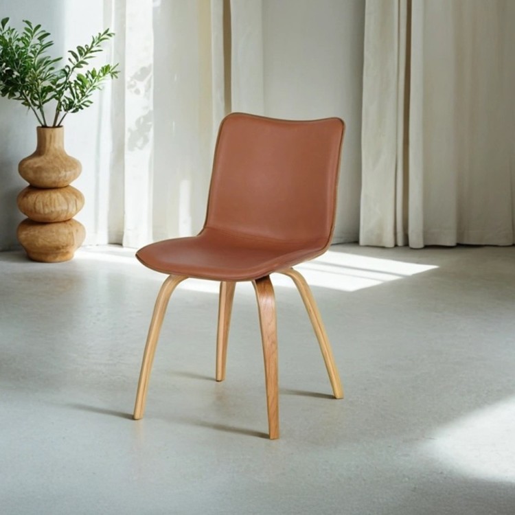 Chaise de salle à manger en cuir synthétique marron - Glee