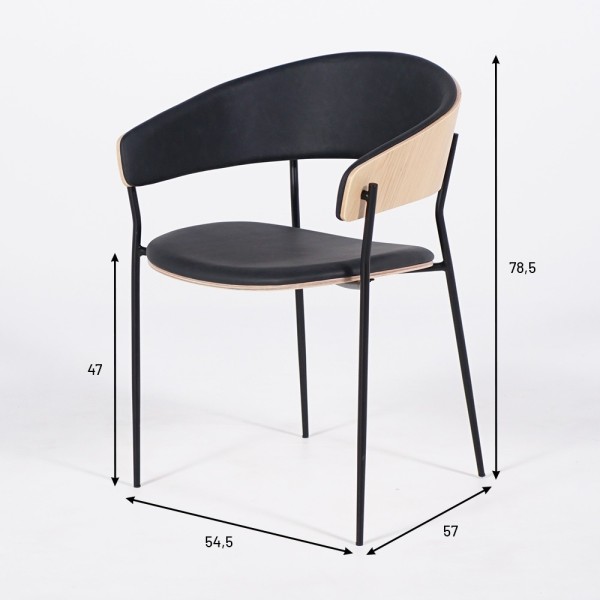 Chaise en cuir noir synthétique, et pieds en métal noir - Crib