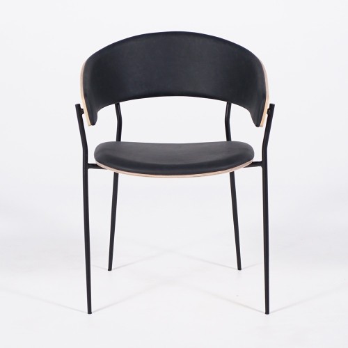 Chaise en cuir noir et bois de chêne - Crib