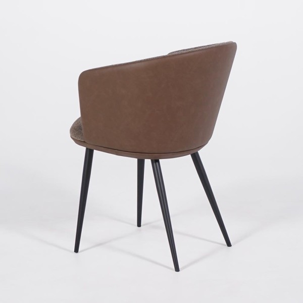 Chaise de salle à manger en tissu bouclé marron, cuir synthétique marron et pieds en métal noir - Hey