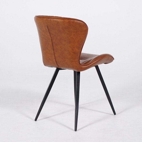 Chaise de salle à manger en cuir synthétique marron et pieds en métal noir - Harmonia