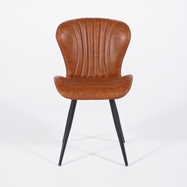 Chaise de salle à manger en cuir synthétique marron et pieds en métal noir - Harmonia