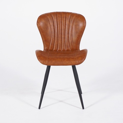 Chaise de salle à manger en cuir marron et pieds en métal noir - Harmonia