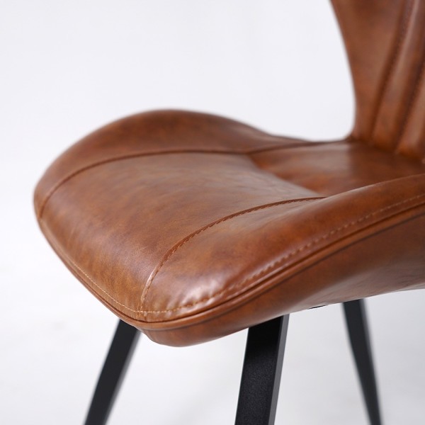 Chaise de salle à manger en cuir synthétique marron et pieds en métal noir - Harmonia