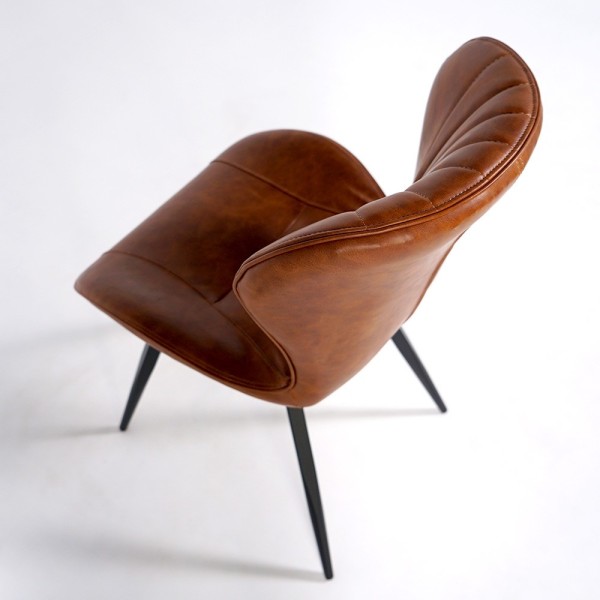 Chaise de salle à manger en cuir synthétique marron et pieds en métal noir - Harmonia